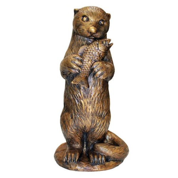 Standing Otter With Fish Bronze Water Feature 24"